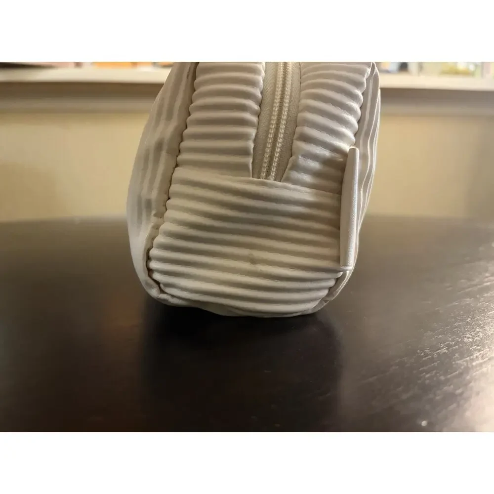 Lysoca White Pleated Cosmetic Bag Makeup Pouch Zip Case